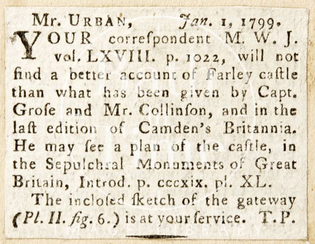 Account of Farleigh Hungerford Castle, Somerset by Grosse and Mr. Collinson 1799