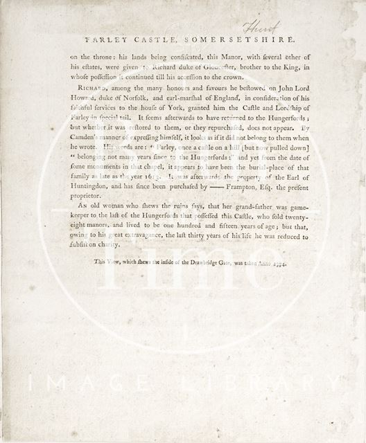 A pamphlet on Farleigh Hungerford Castle, Somerset 1774 - continued