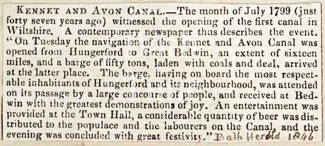 The opening of the Kennet and Avon Canal in 1799 1847