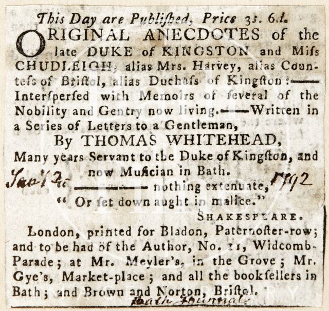 The book concerning the Duke of Kingston, by Thomas Whitehead 1792