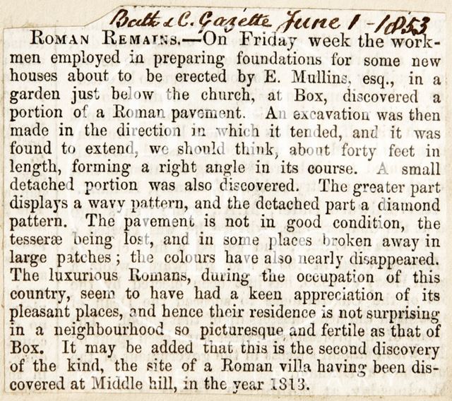 The discovery of a Roman pavement in Box, Wiltshire 1853