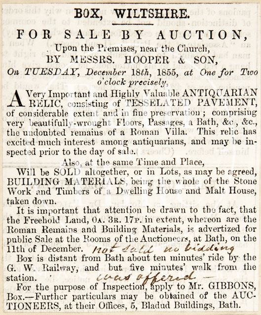 The auction of antique relics in Box, Wiltshire 1855