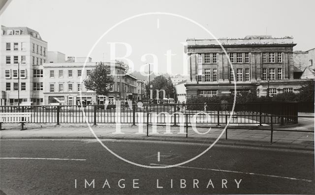 Southgate Street from railway arches showing Electricity House, Bath 1986