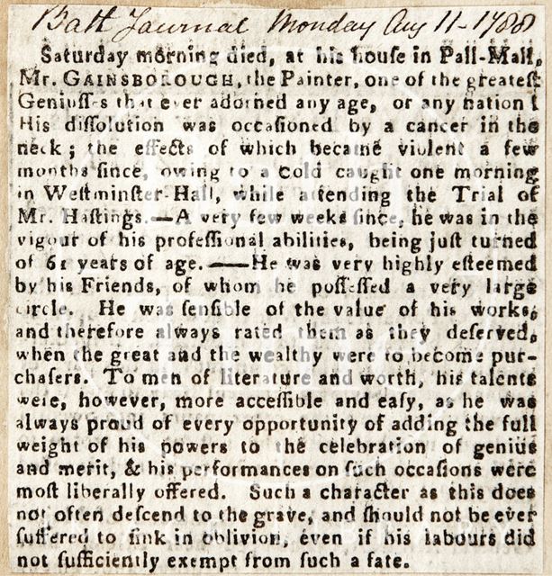 Mr. Gainsborough's neck cancer 1788