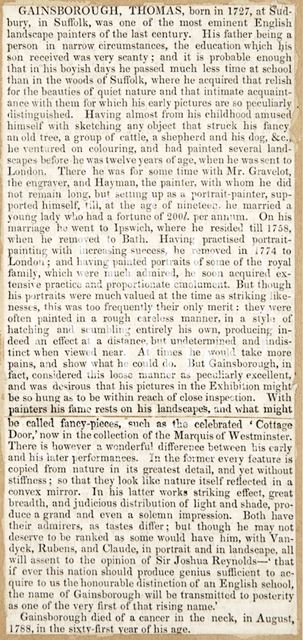 Obituary of Thomas Gainsborough