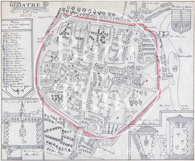 Bath as depicted in John Speed's Map of Somersetshire 1610