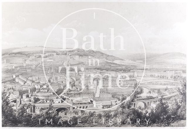 Bath from Beechen Cliff, with an early view of the Great Western Railway c.1850