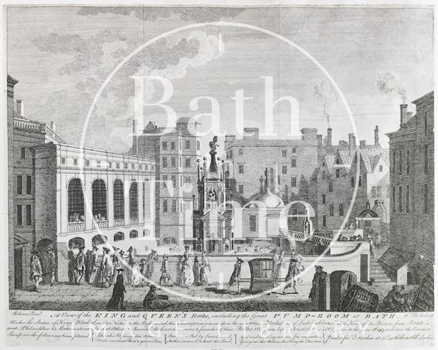 A View of the King's and Queen's Baths, including the Great Pump Room at Bath 1764