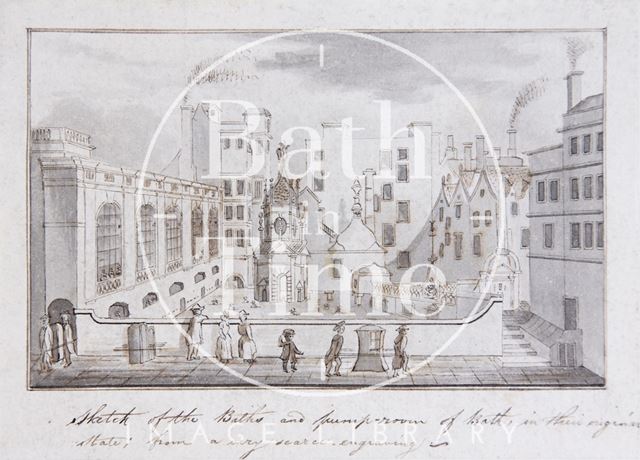 Sketch of the Baths and Pump-room of Bath, in their original state: from a very scarce engraving c.1780