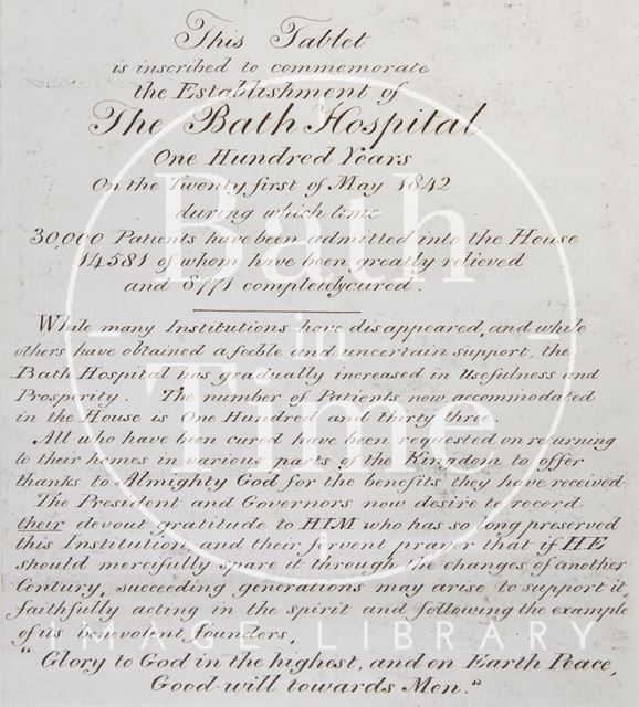 Tablet commemorating the establishment of the Bath Hospital c.1842