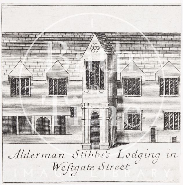 Alderman Stibbs's Lodging in Westgate Street, Bath. Gilmore 1694 - detail