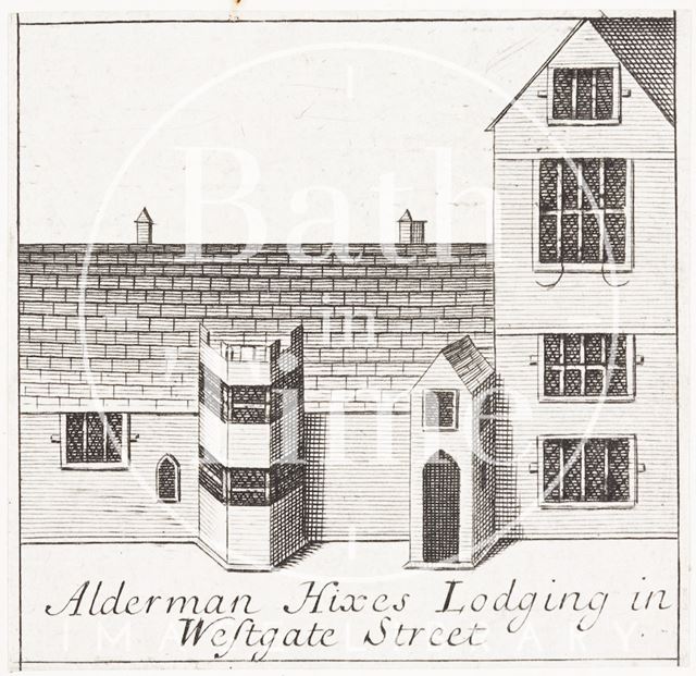 Alderman Hixe's Lodgings in Westgate Street, Bath. Gilmore 1694 - detail