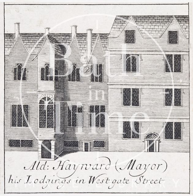 Alderman Hayward (Mayor) his Lodgings in Westgate Street, Bath. Gilmore 1694 - detail