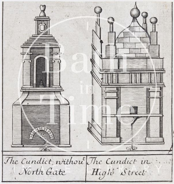 The Cundict (Conduit) without North Gate, Bath. The Cundict in High Street. Gilmore 1694 - detail