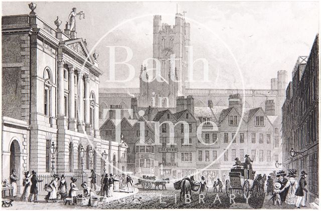 The Guildhall and Cathedral, from the High Street, Bath 1829