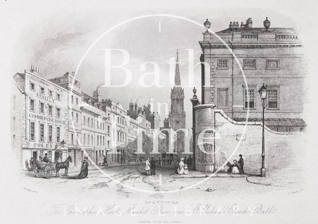 The Christopher Hotel, Market Place, High Street and St. Michael's Church, Bath 1844