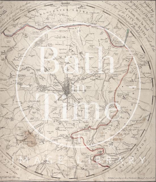 A plan of the city of Bath (with buildings and surrounding areas) 1772