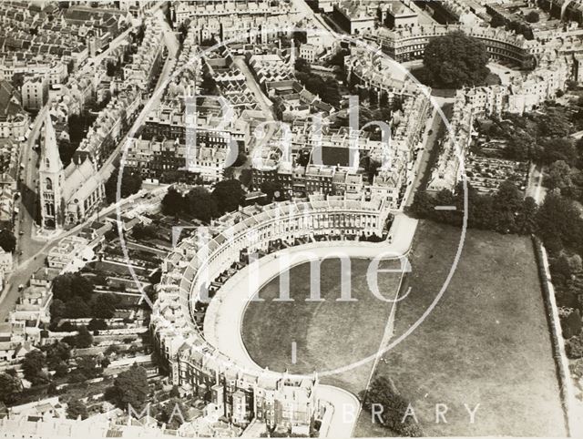 Aerial view of Royal Crescent and Circus, Bath c.1930