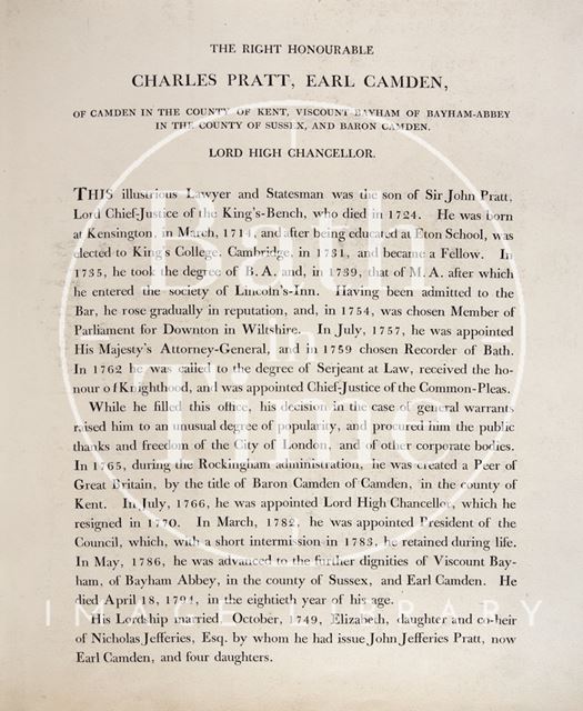 Article concerning Charles Pratt, Earl Camden