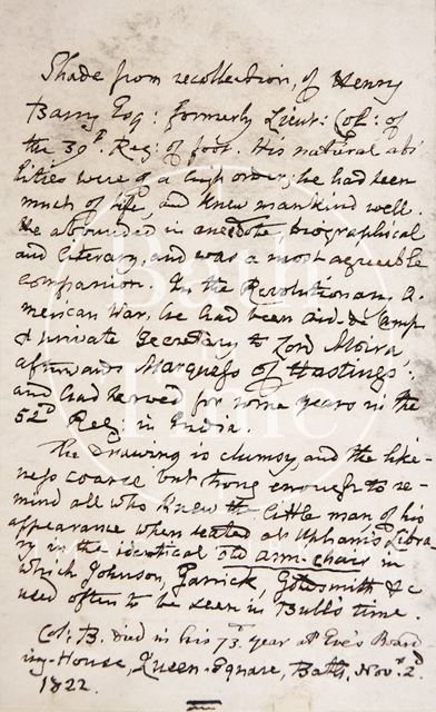 Handwritten note concerning Henry Barry 1822