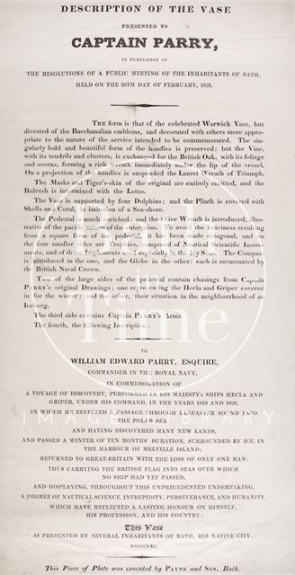 An article describing the vase given to Captain Parry 1821