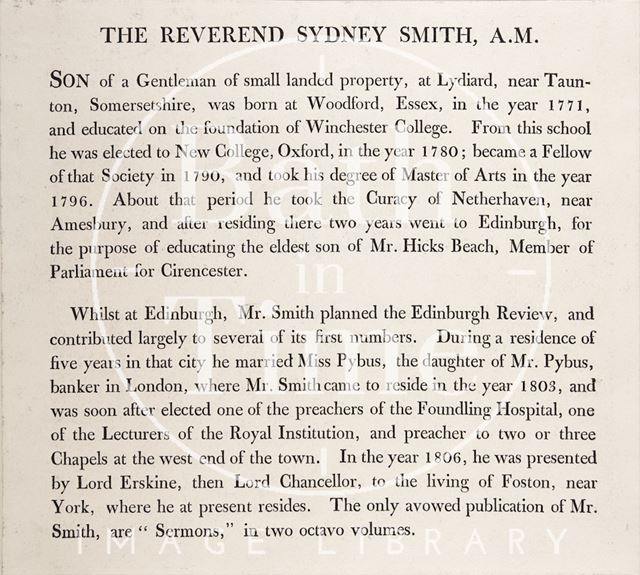 An article concerning the Reverend Sydney Smith A.M.