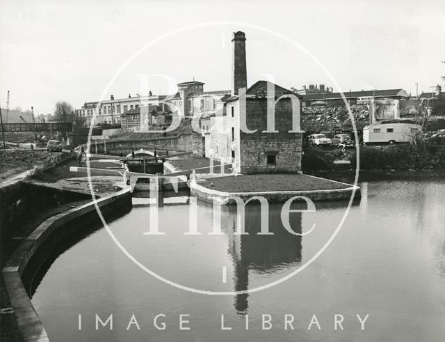 Thimble Mill, locks and basin, Kennet and Avon Canal, Widcombe, Bath 1972