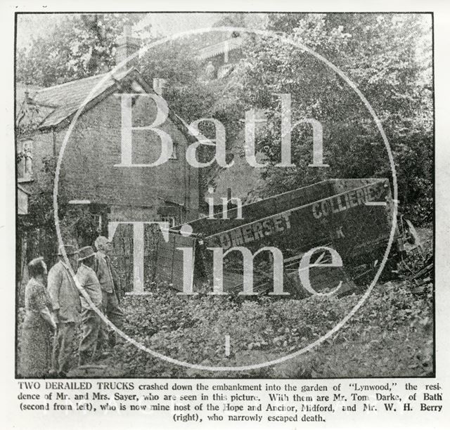 Derailed truck at Midford Station near Bath 1936