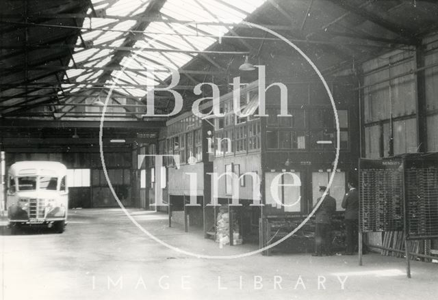 Interior of the old Kensington Bus Depot, London Road, Bath c.1946