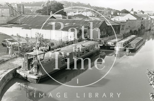 Canal narrow boats at Sydney Wharf, Bathwick, Bath 1988