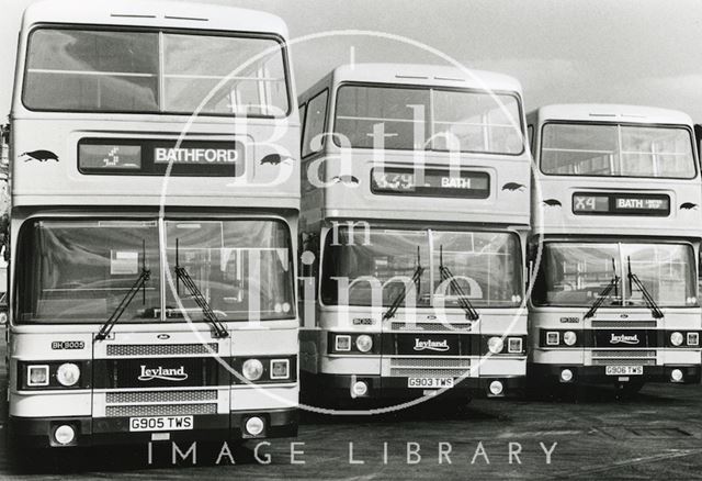 Badgerline Buses showing computerised route numbers, Bath 1989