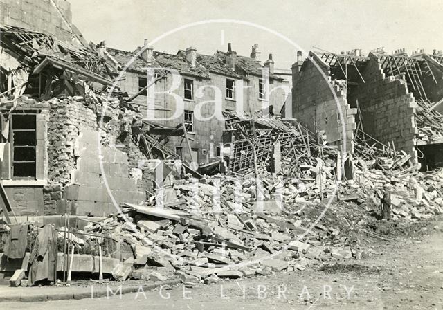 Bomb damage at Hanover Terrace and Gillingham Terrace, Kensington Gardens, Snow Hill, Bath 1942