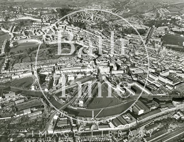 Aerial view of Green Park, Newark Works and City of Bath c.1982