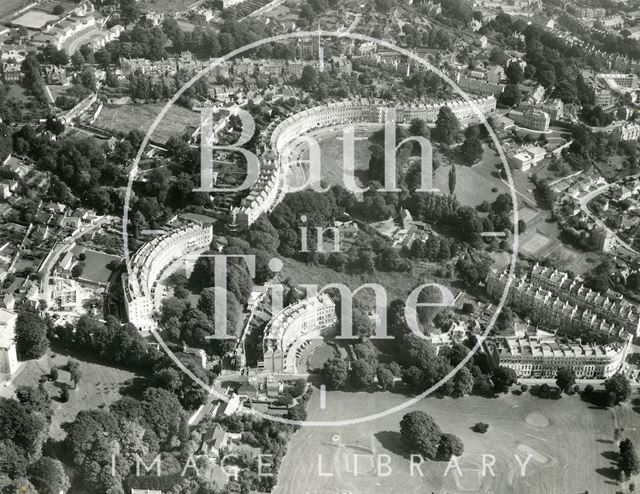 Aerial view of Cavendish Crescent, Somerset Place and Lansdown Crescent, Bath 1971