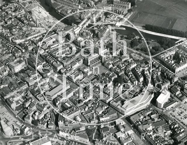 Aerial view of James Street West, Bath Street, Bath Abbey 1971