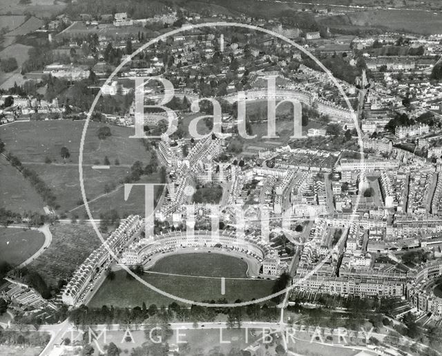 Aerial view of Royal Crescent and Lansdown areas of Bath 1963