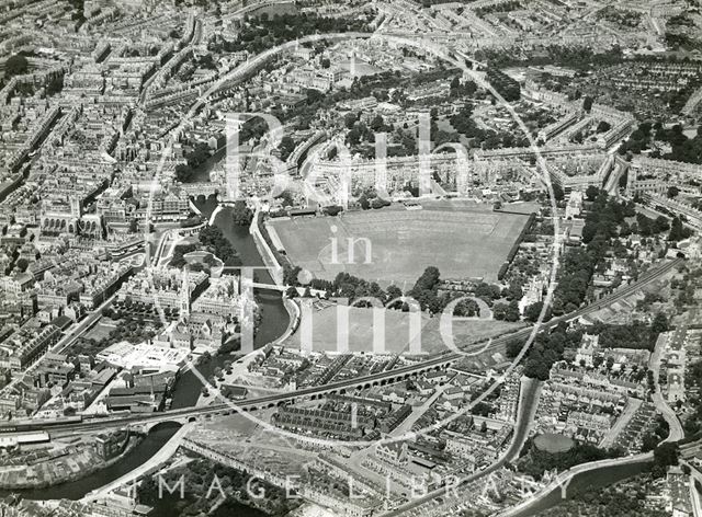 Aerial view of Bath looking over Dolemeads towards Pulteney Bridge 1935