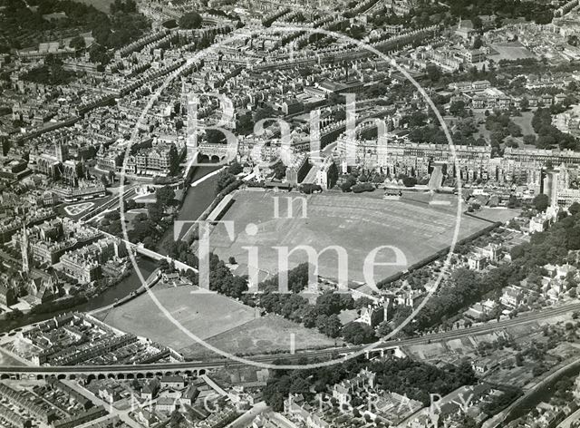 Aerial view of Bath looking over Dolemeads and the Recreation Ground towards Pulteney Bridge 1935