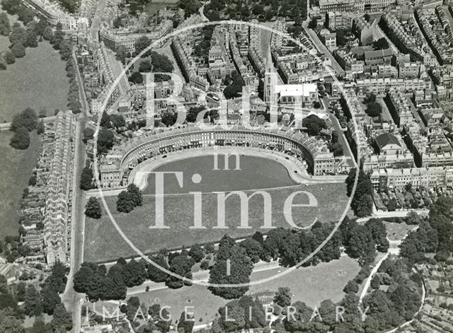 Aerial view of Royal Crescent, St. Andrew's Church and St. James's Square, Bath 1935