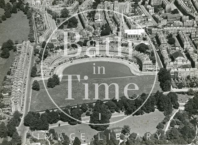 Aerial view of Royal Crescent, St. Andrew's Church and St. James's Square, Bath 1935