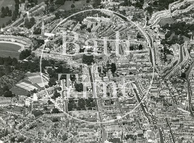 Aerial view of Bath looking up Gay Street to the Circus 1935