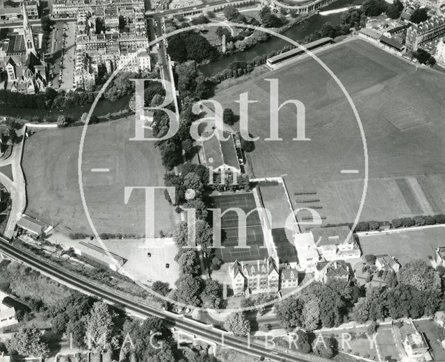 Aerial view of the convent, Pavilion, cricket and recreation ground, Bath 1966