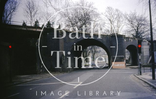 The demolition of the original railway bridge on Pulteney Road, Bath 1975