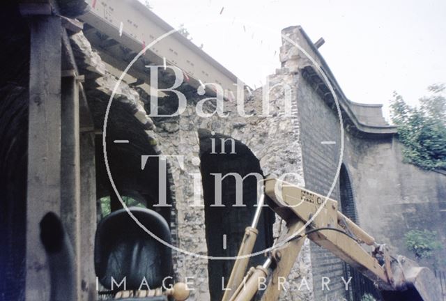 The demolition of the original railway bridge on Pulteney Road, Bath 1975