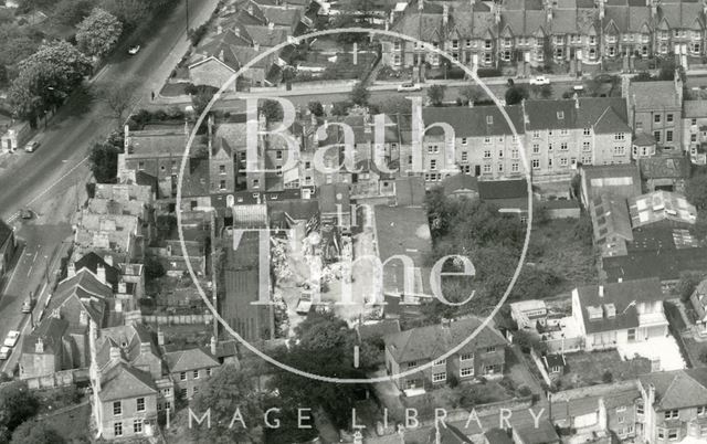 Detail from aerial view of Bear Flat showing the rear of Devonshire Buildings, Bath 1973