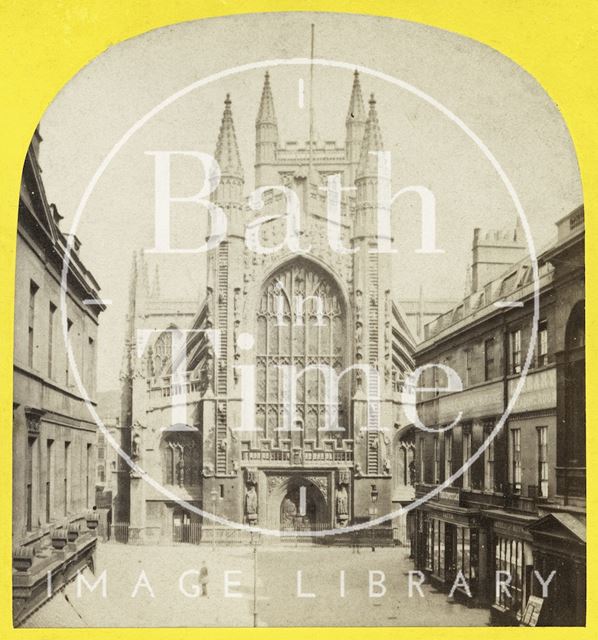 The west front of Bath Abbey from Abbey Church Yard c.1863