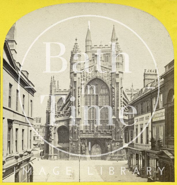 The west front of Bath Abbey from Abbey Church Yard c.1868