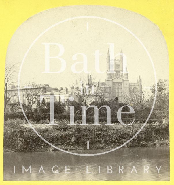 Bath Abbey and Royal Literary and Scientific Institution, viewed from across the River Avon c.1865