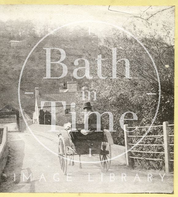 A horse-drawn trap crossing the bridge, Limpley Stoke, Wiltshire c.1870