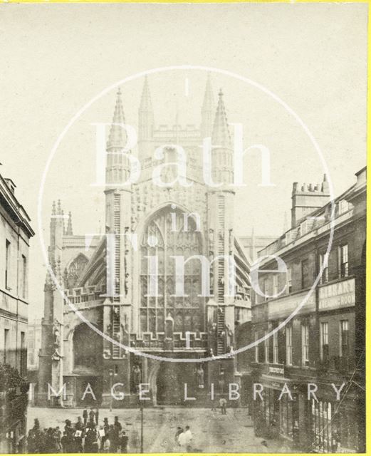 The west front of Bath Abbey from Abbey Church Yard c.1870